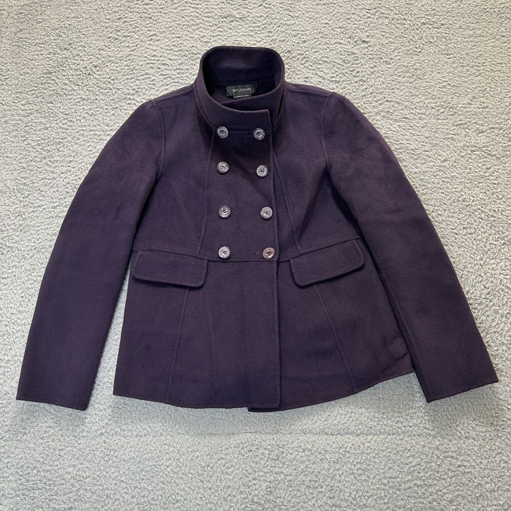 St. John Jacket Womens 4 Purple Double Breasted Peacoat Angora Wool Cashmere